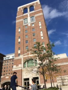 A rather vertical building on campus. 